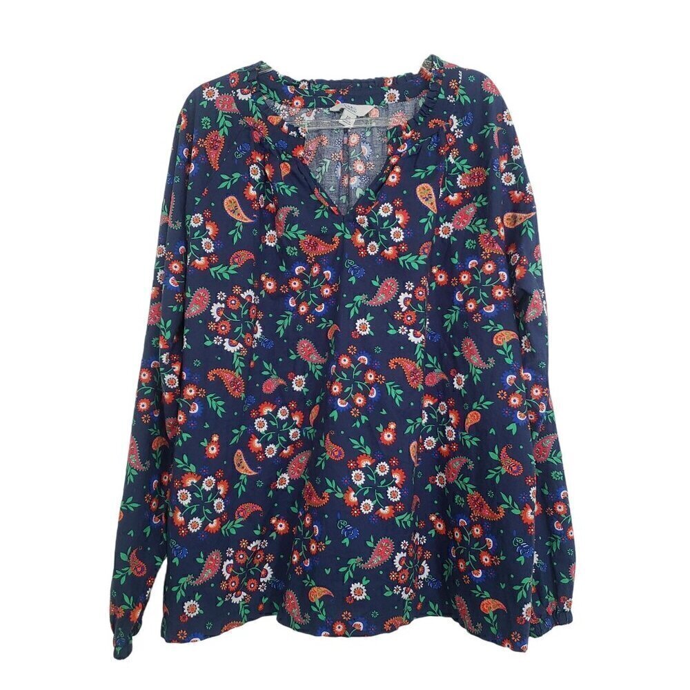 Croft & Barrow Floral Blouse Cottage Cotton Paisley Long Sleeve Womens Size XXL